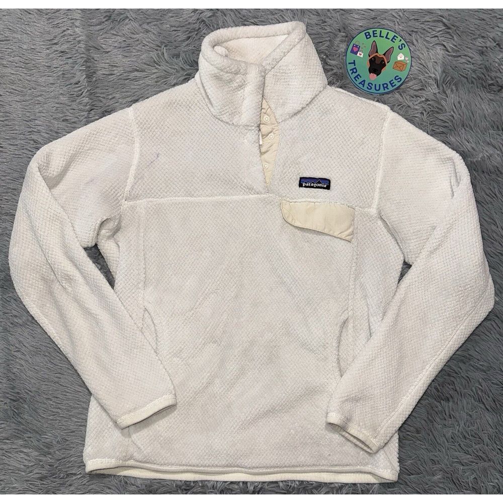 Patagonia Pullover Womens Medium White Solid Fleece T Snap Sweater Fleece